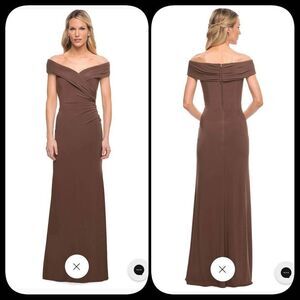 La Femme  Pleat-Ornate Off Shoulder Jersey Dress Sz 12